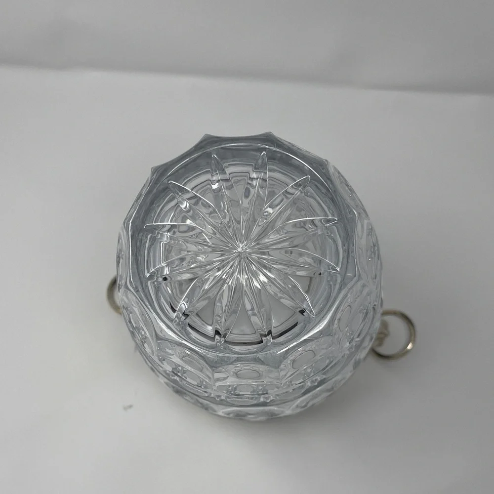 Glass champagne bucket. Oval & cross hatch detail with guilt metal ram handle